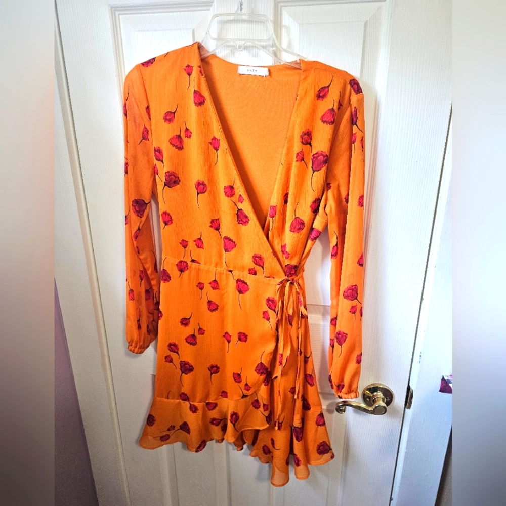 Orange & red floral poppy dress